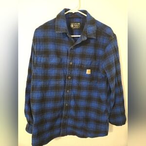 CARHARTT Flannel Plaid Shirt Men Size Medium Relaxed Fit Long Sleeve Blue Black